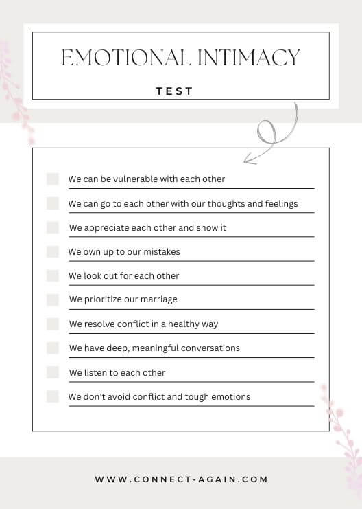 Emotional intimacy test for a marriage